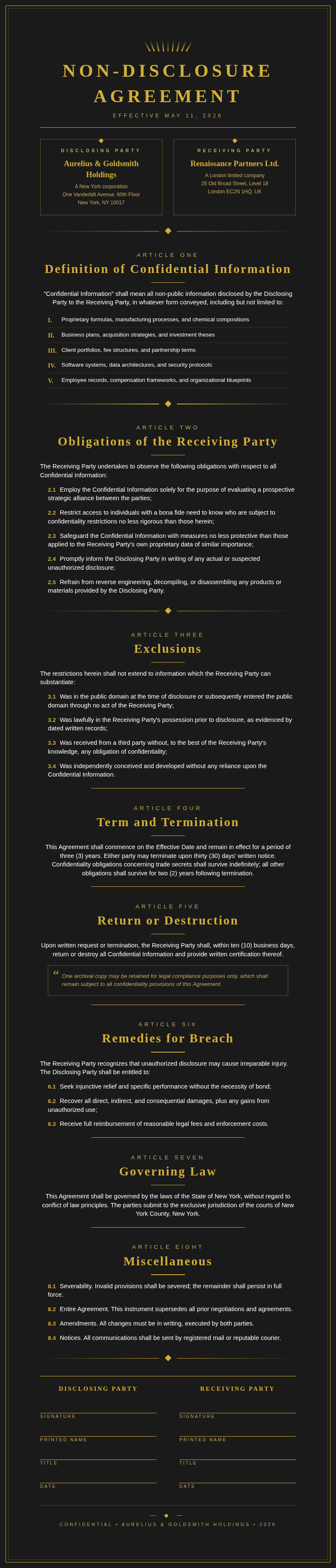 Art deco elegant Non Disclosure Agreement